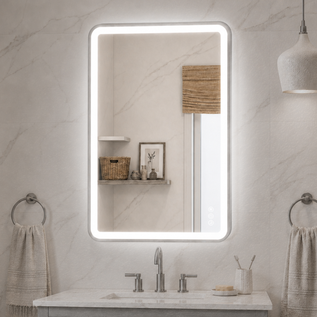 Elston 24"x 32" Rectangular Front Lit LED Mirror with Brushed Silver frame