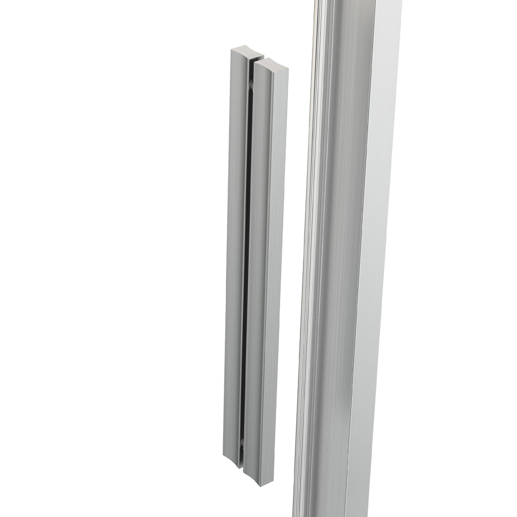 Close-up of a metallic door handle on a white background