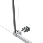 Metallic shower door bracket on a white background