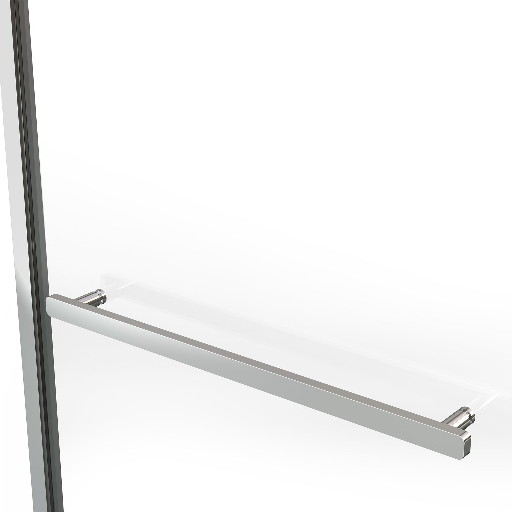 Towel bar on a glass shower enclosure with a white background