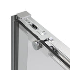 Close-up of a sliding shower door mechanism on a white background