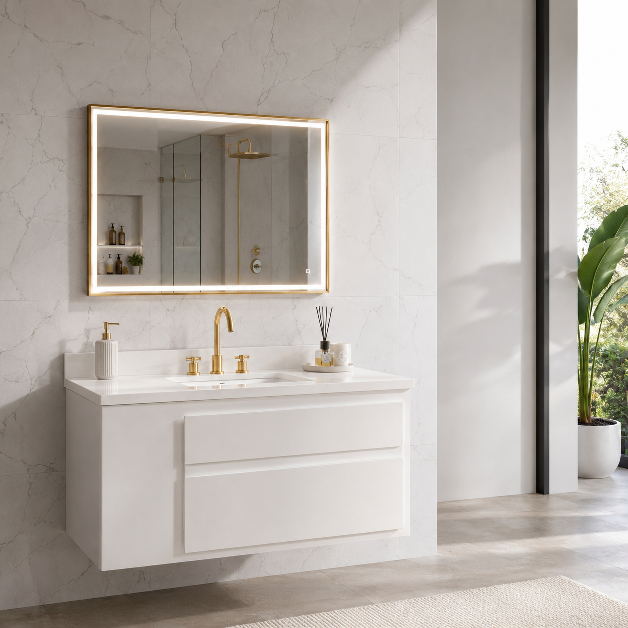 Adrian 39 in. LED Bathroom Mirror with Stainless Steel Metal Frame