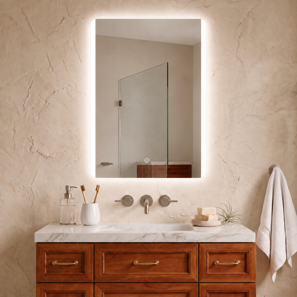Astor 24" x 32" rectangular front and back lit LED mirror with frosted glass (battery)