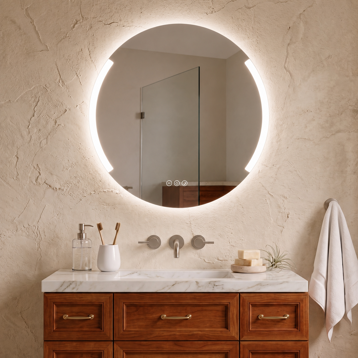 Astor 28" round front and back lit LED mirror with frosted glass