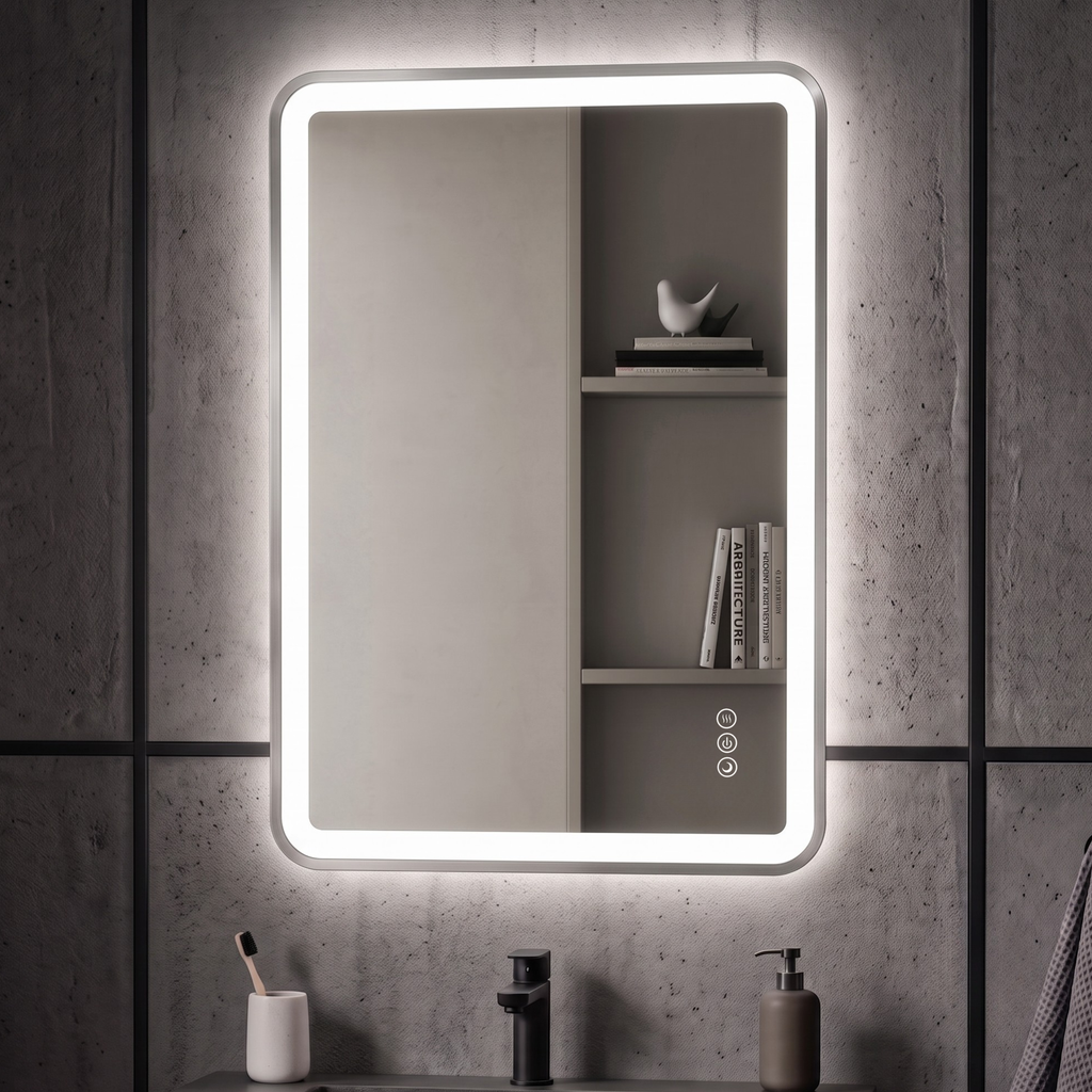Elston 24"x 32" Rectangular Front Lit LED Mirror with Brushed Silver frame
