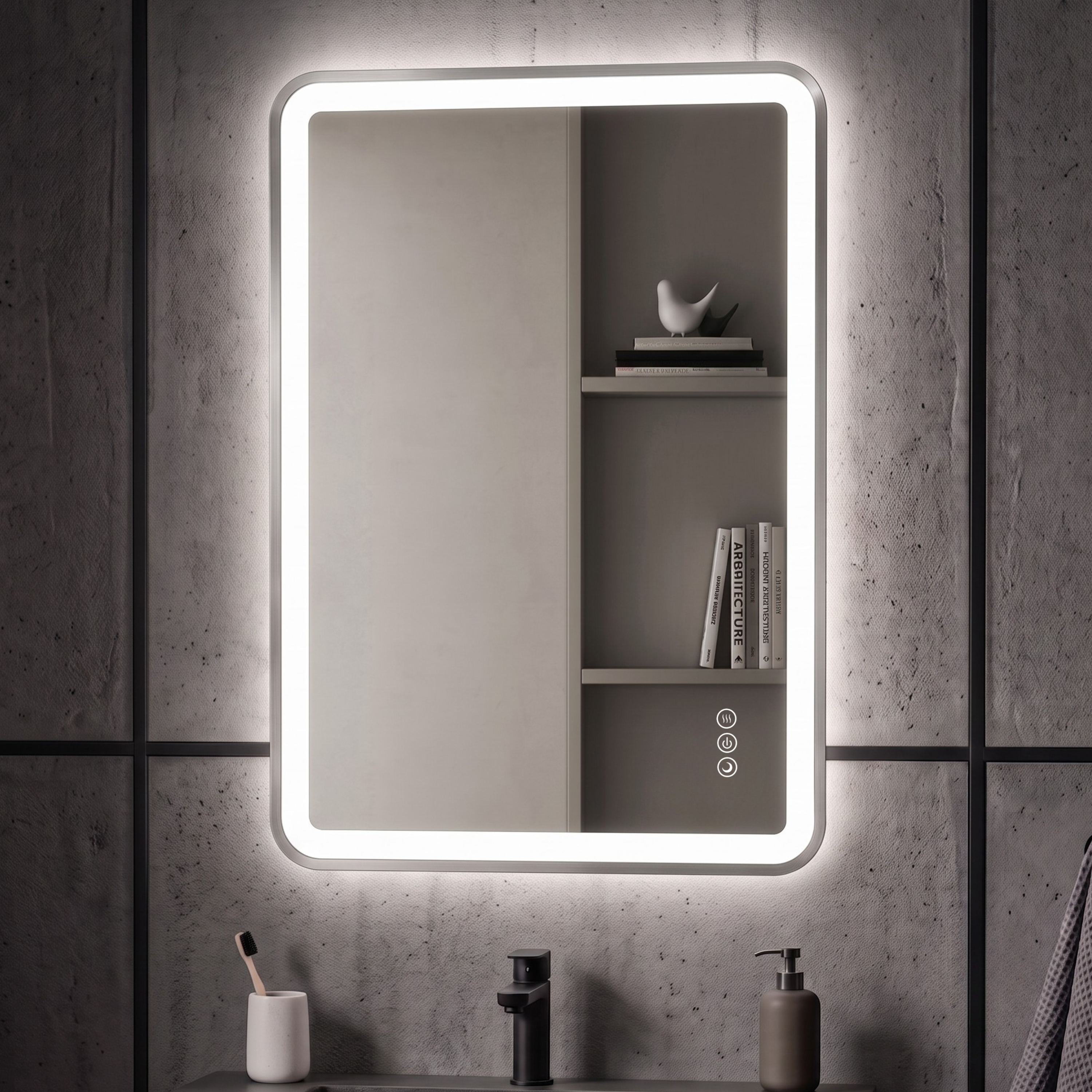 Elston 24"x 32" Rectangular Front Lit LED Mirror with Brushed Gold frame