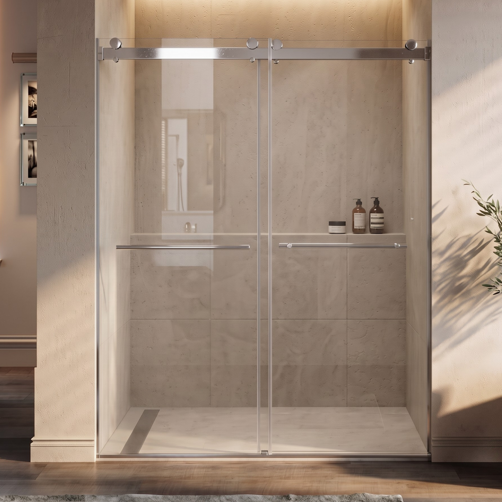 Cayton 56" - 60"Soft Close sliding Glass shower door Chrome hardware (soft-close)