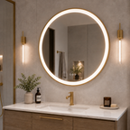 Elston 28" round front lit LED mirror with Brushed Silver frame