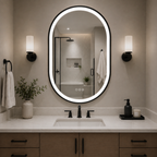 Elston 22" x 32" pill front lit LED mirror with Brushed Gold frame