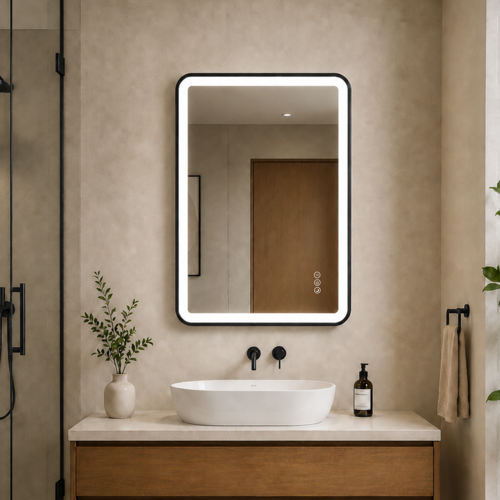 Elston 24"x 32" Rectangular Front Lit LED Mirror with Brushed Silver frame