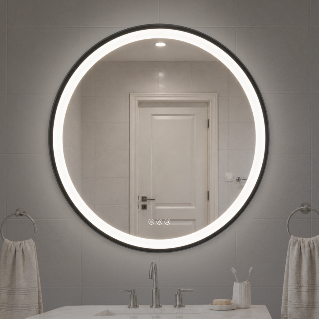 Elston 28" round front  lit LED mirror with Matte Black frame