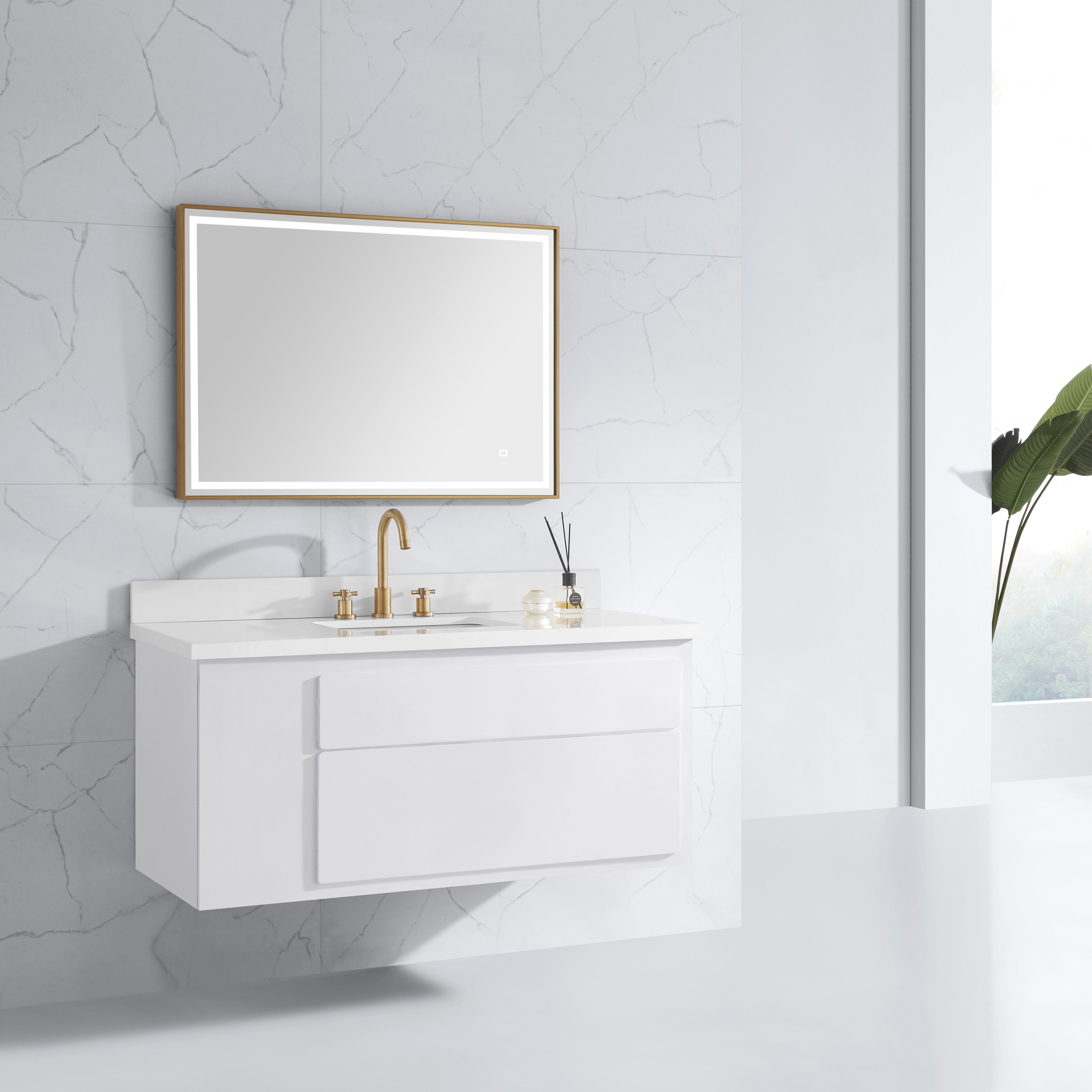 39 in. LED Bathroom Mirror with Stainless Steel Metal Frame