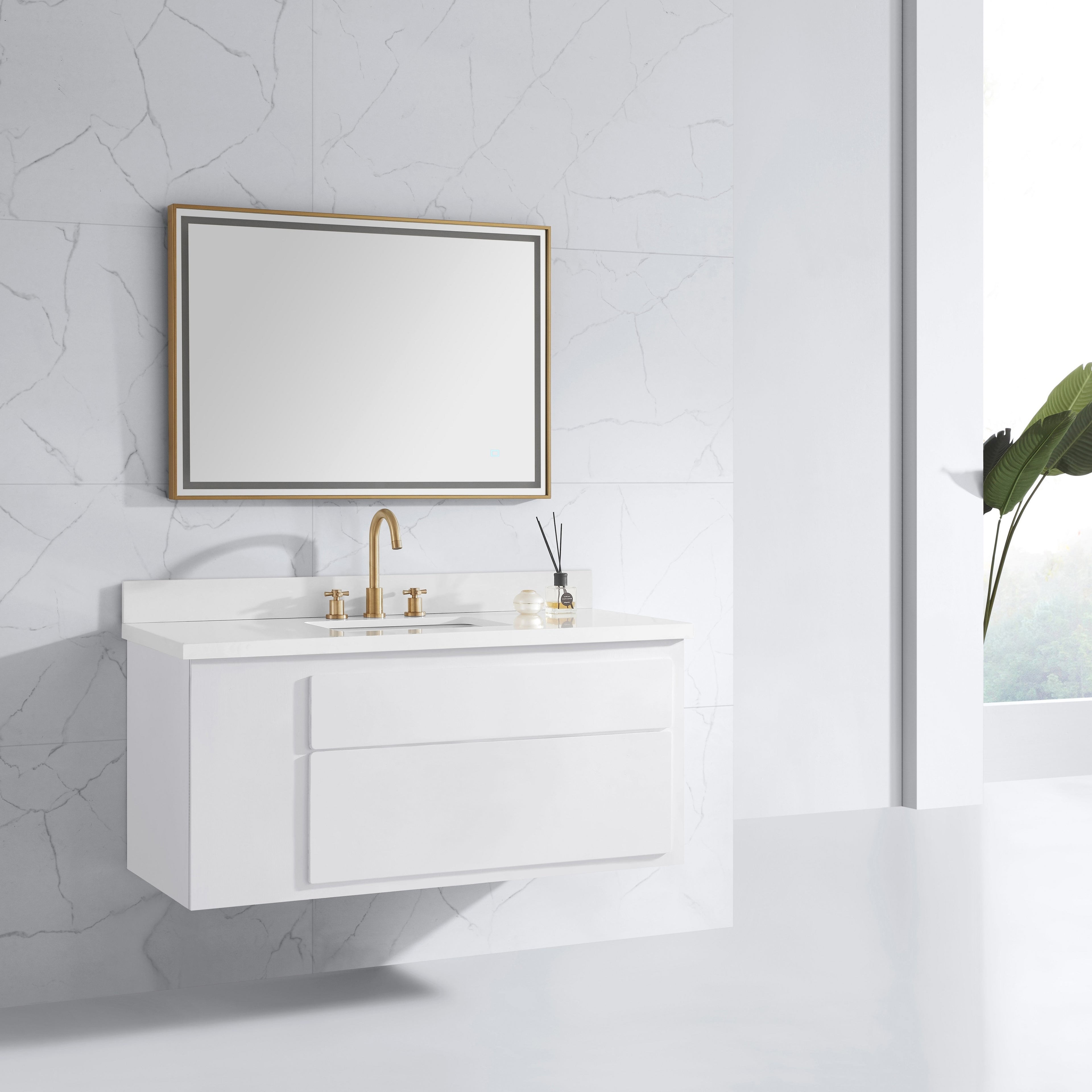 39 in. LED Bathroom Mirror with Stainless Steel Metal Frame