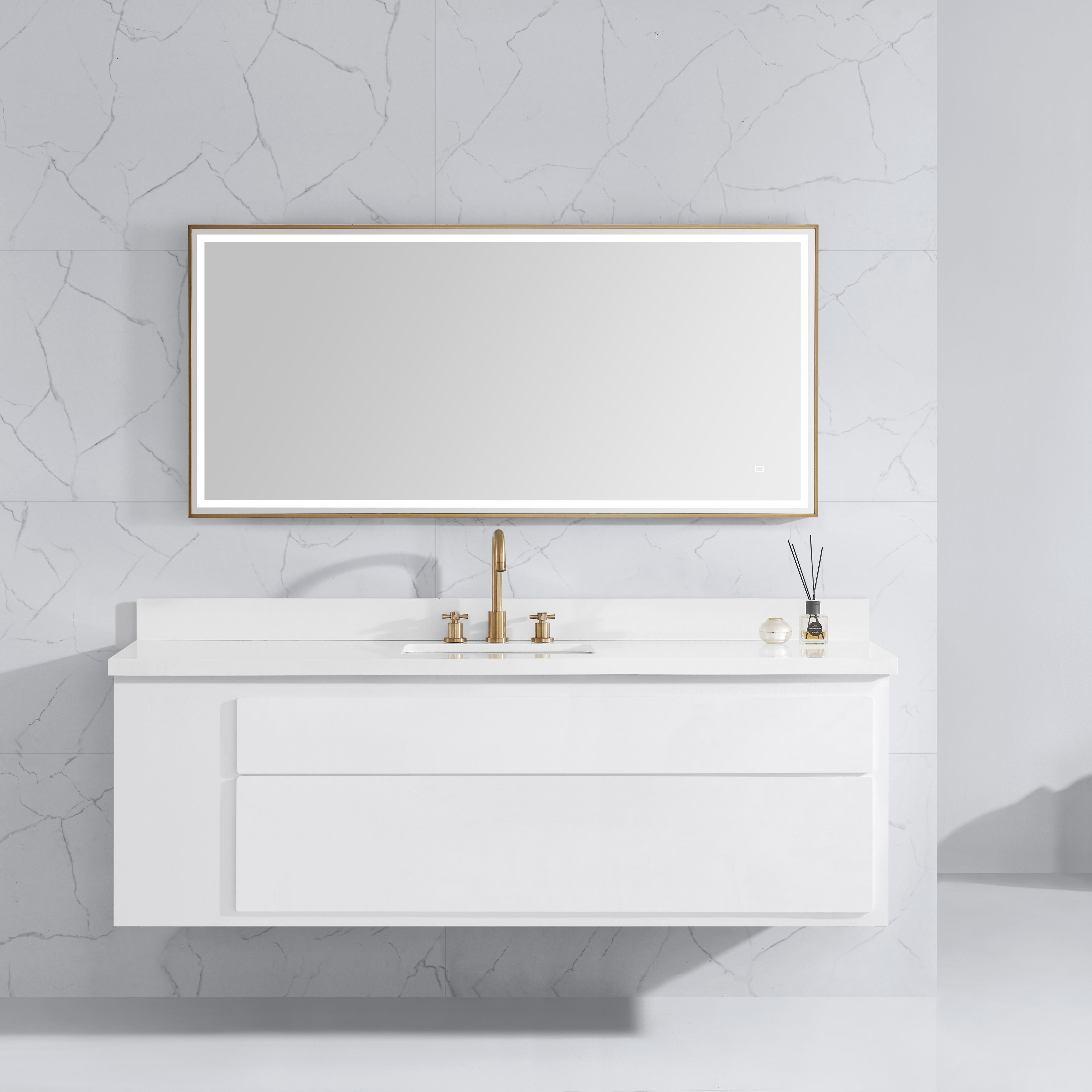 59 in. LED Bathroom Mirror with Stainless Steel Metal Frame