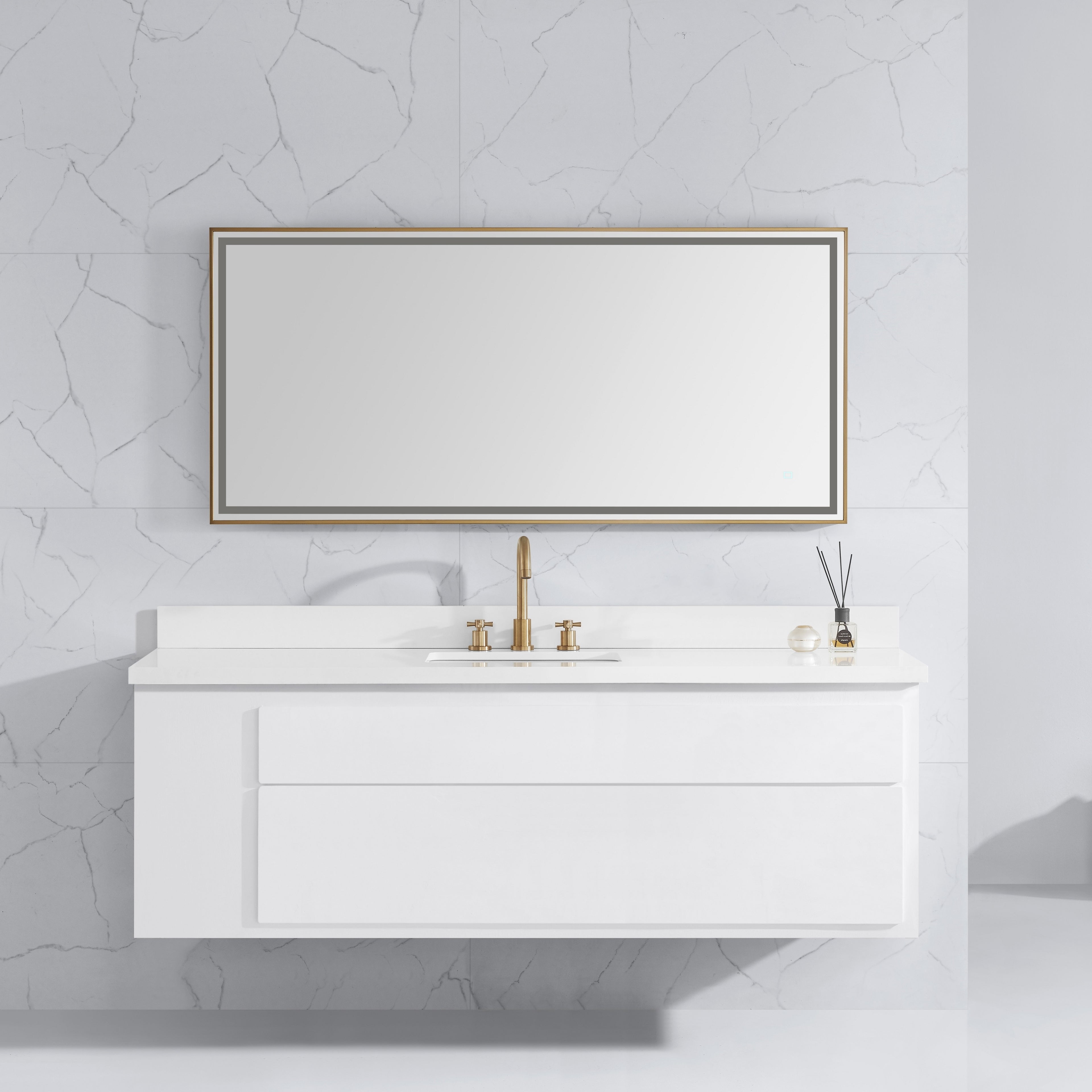 59 in. LED Bathroom Mirror with Stainless Steel Metal Frame