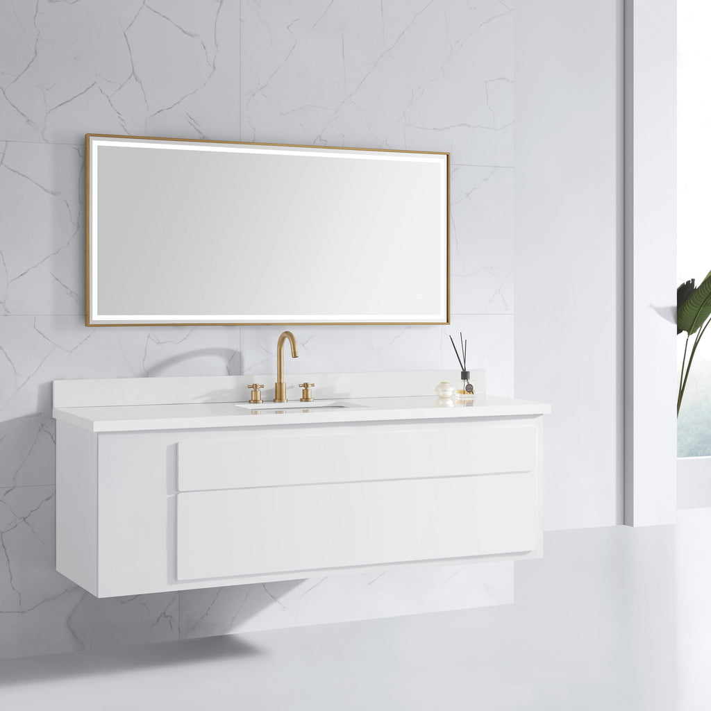59 in. LED Bathroom Mirror with Stainless Steel Metal Frame