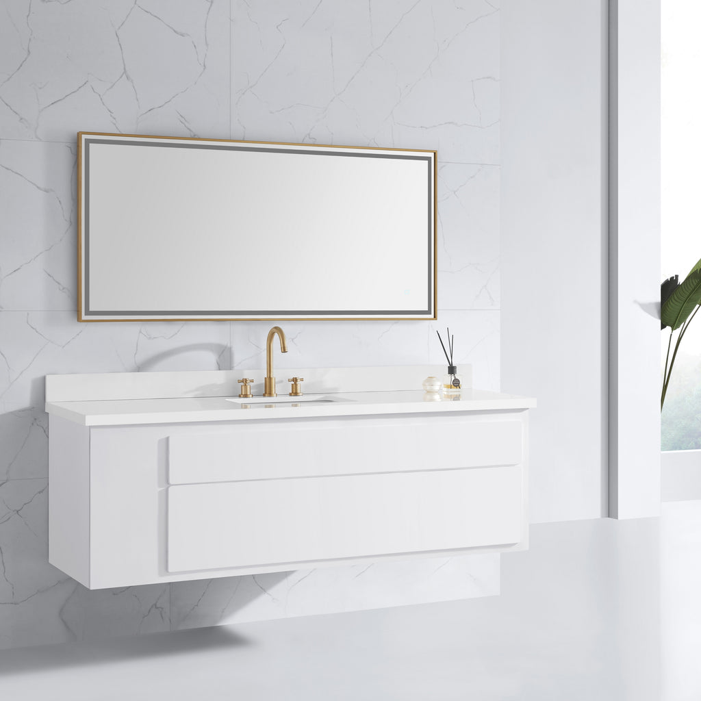 59 in. LED Bathroom Mirror with Stainless Steel Metal Frame