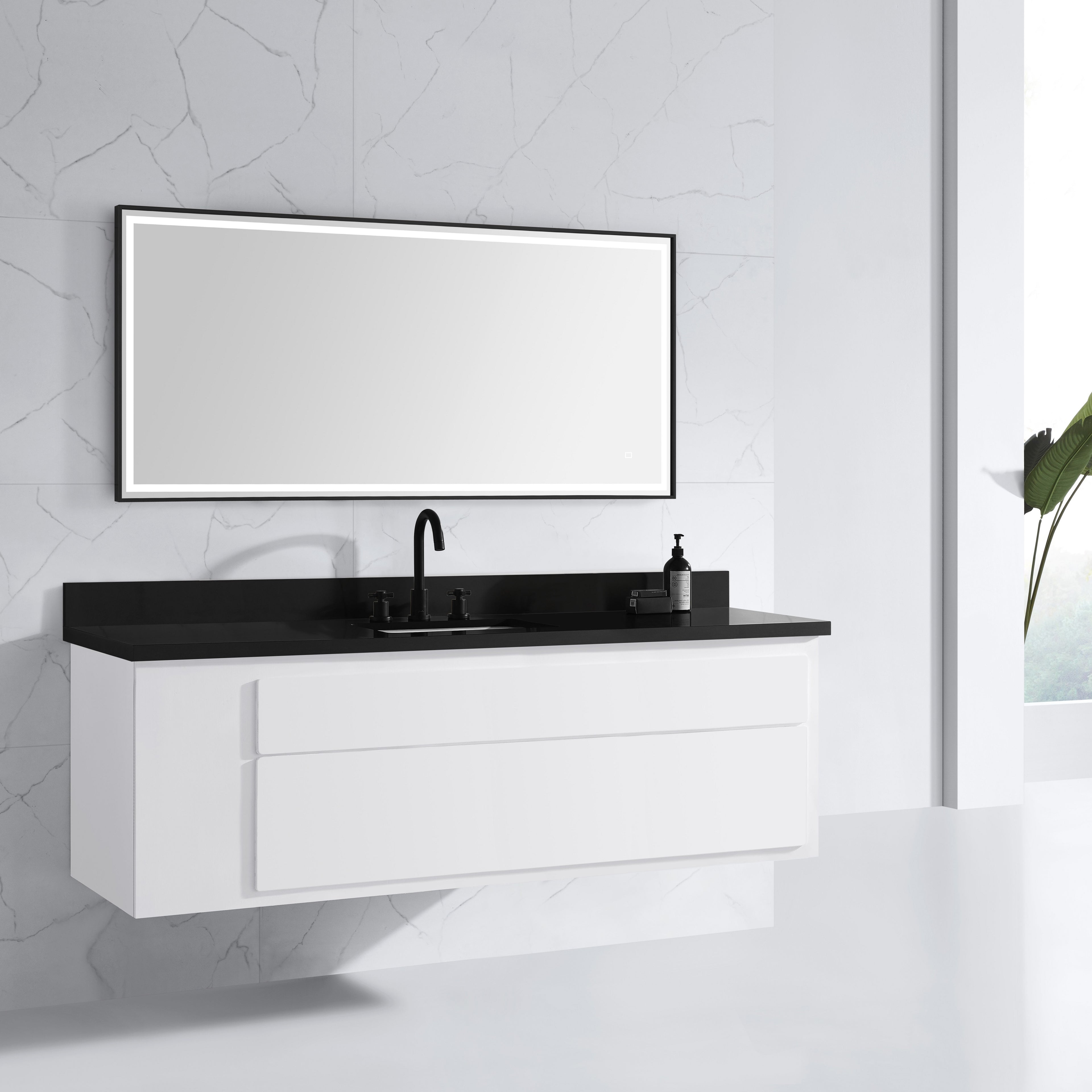 59 in. LED Bathroom Mirror with Stainless Steel Metal Frame