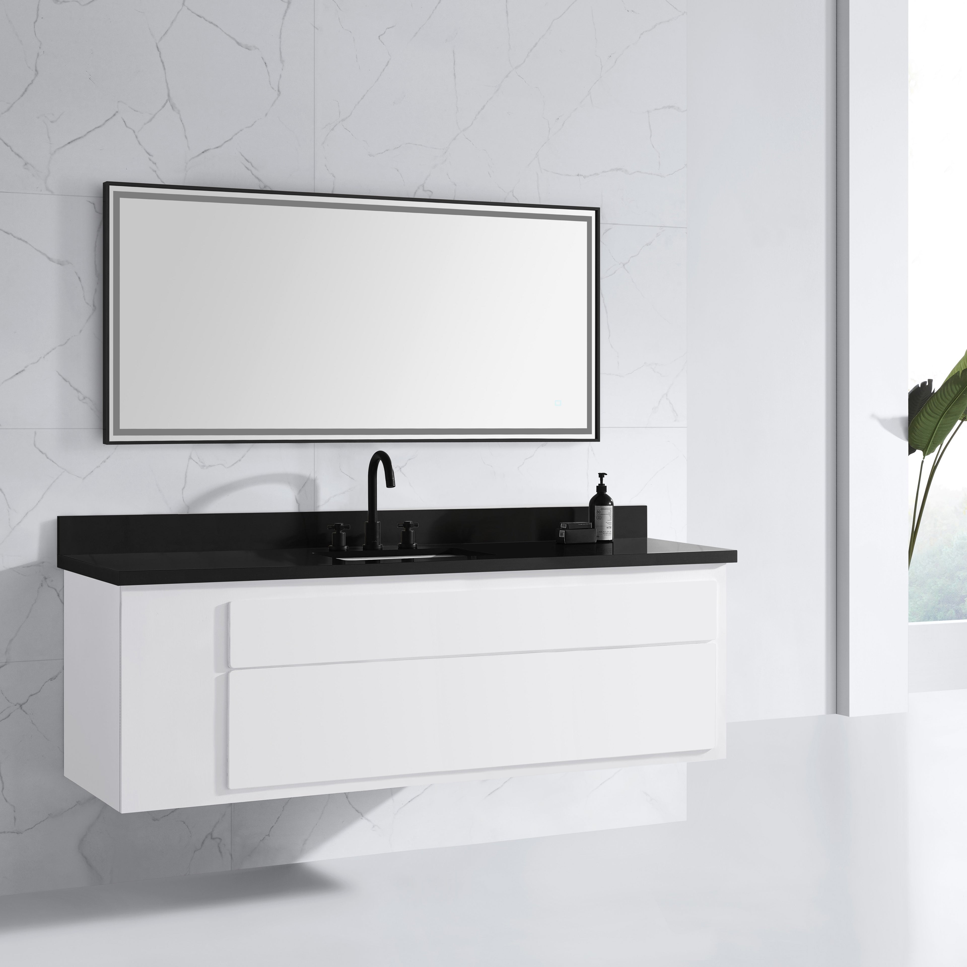 59 in. LED Bathroom Mirror with Stainless Steel Metal Frame