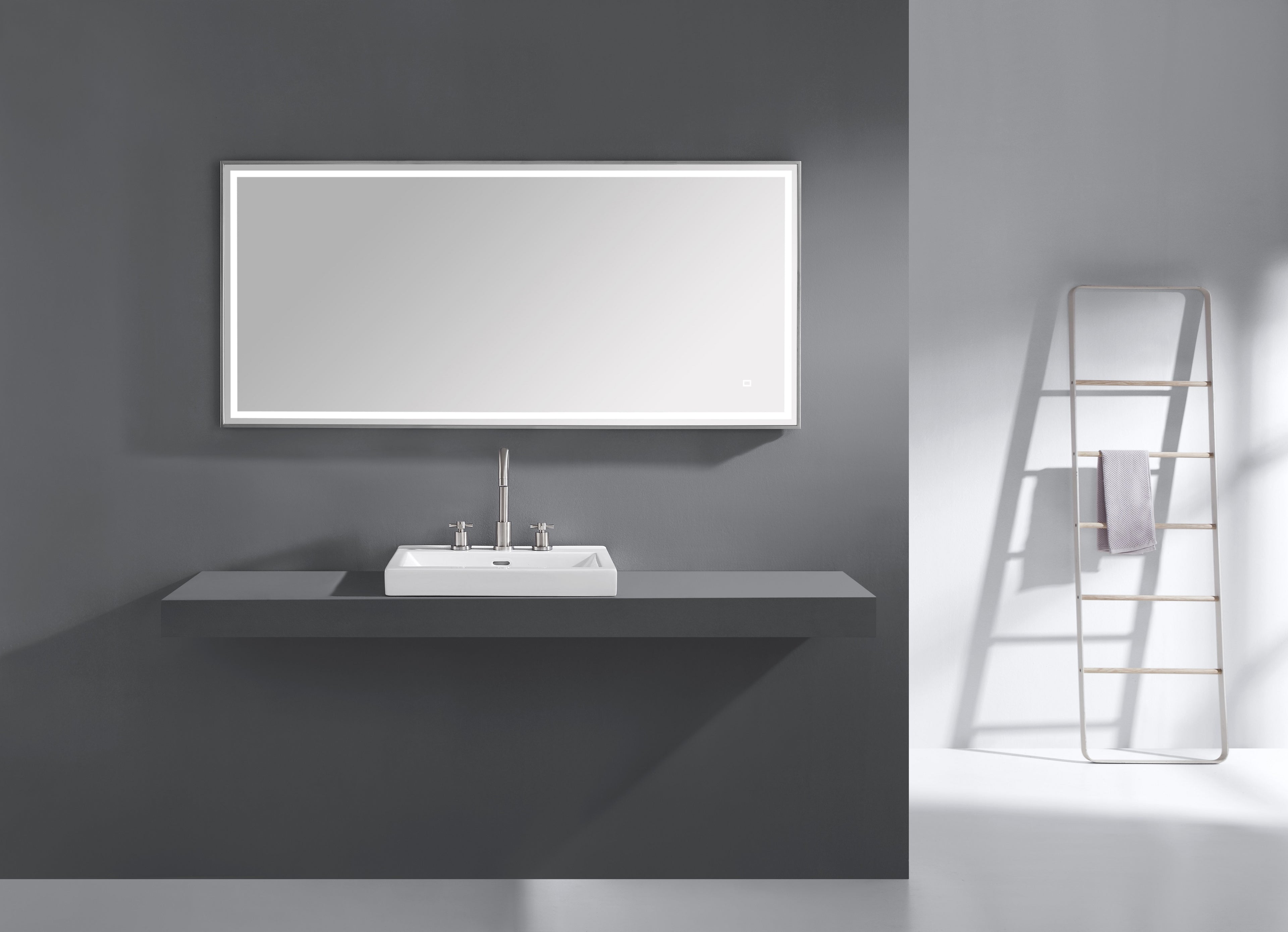59 in. LED Bathroom Mirror with Stainless Steel Metal Frame