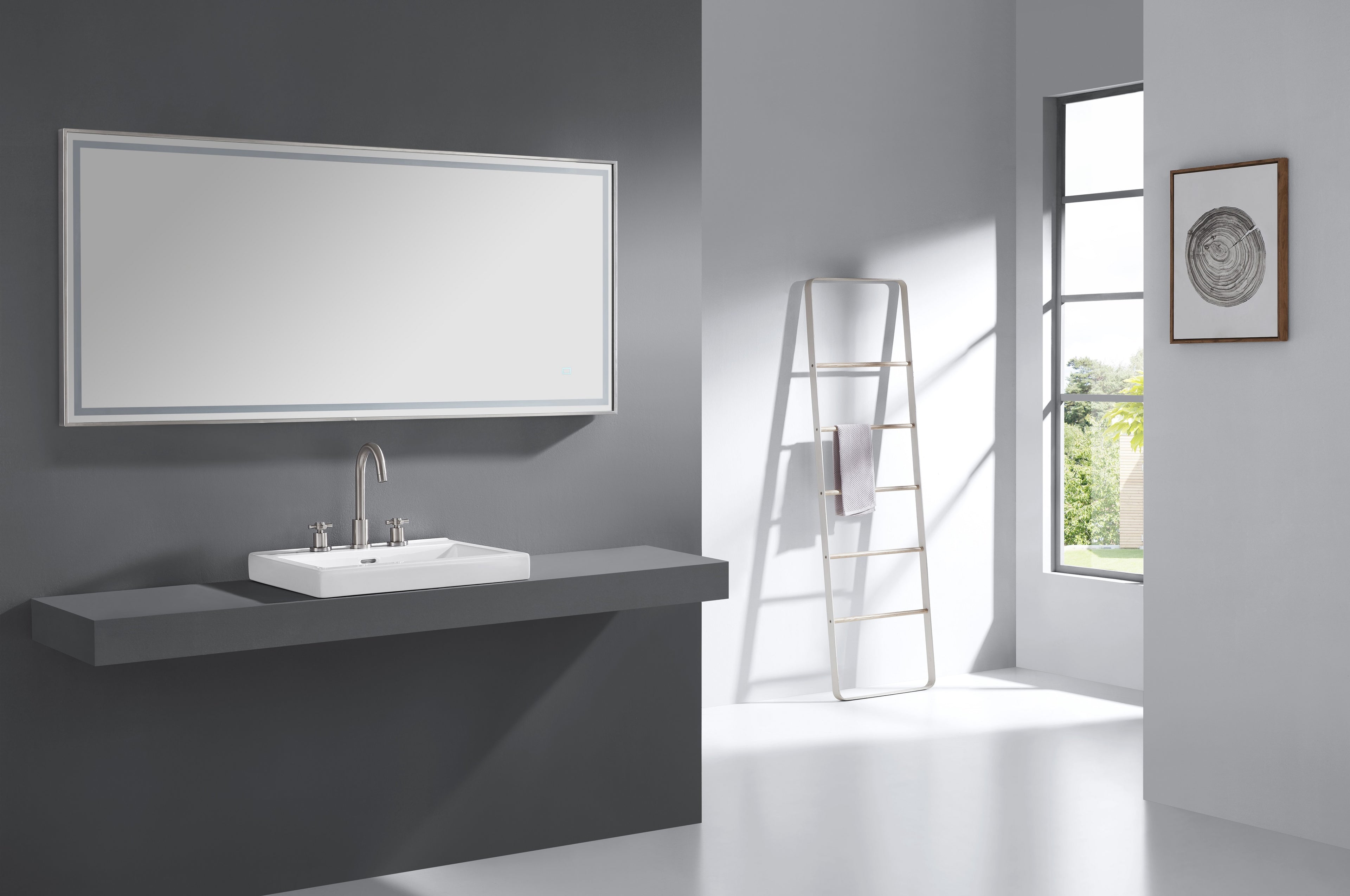59 in. LED Bathroom Mirror with Stainless Steel Metal Frame