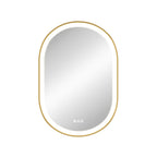 Round mirror with a gold frame on a white background