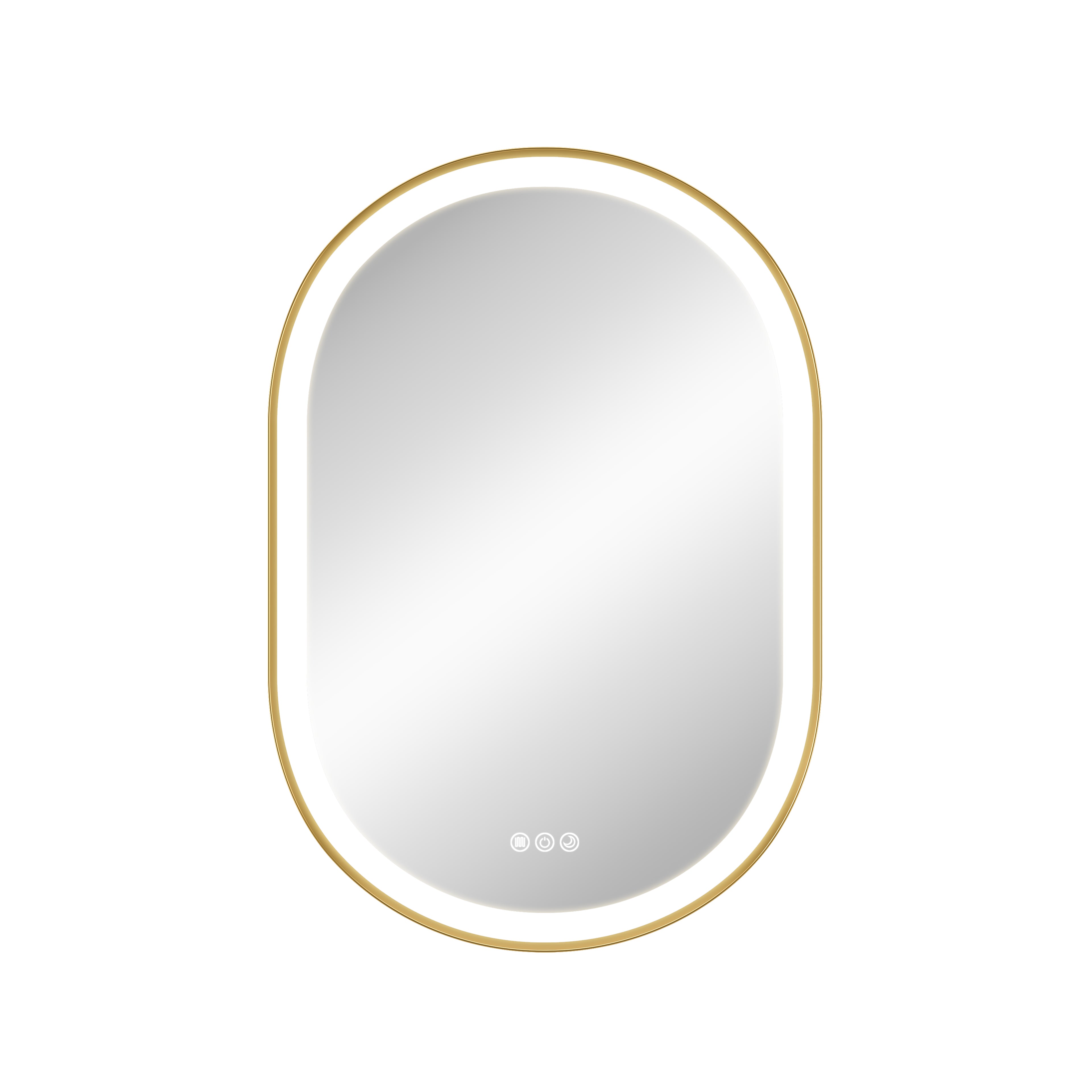 Round mirror with a gold frame on a white background