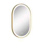Gold-framed oval mirror on a white background