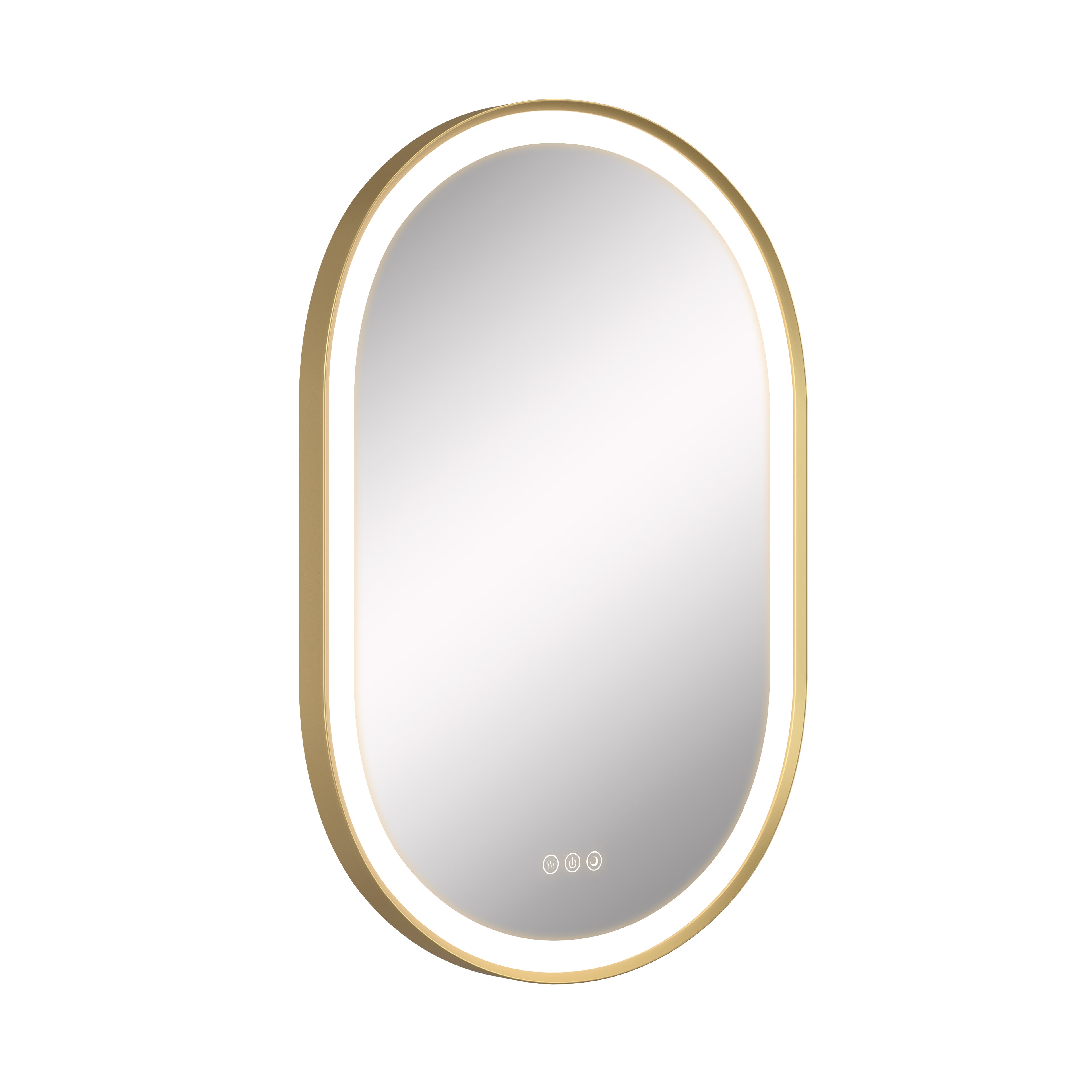 Gold-framed oval mirror on a white background