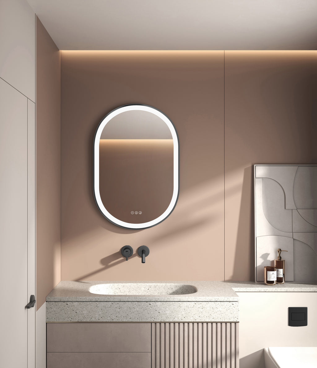 Elston 22" x 32" pill front lit LED mirror with Brushed Silver frame