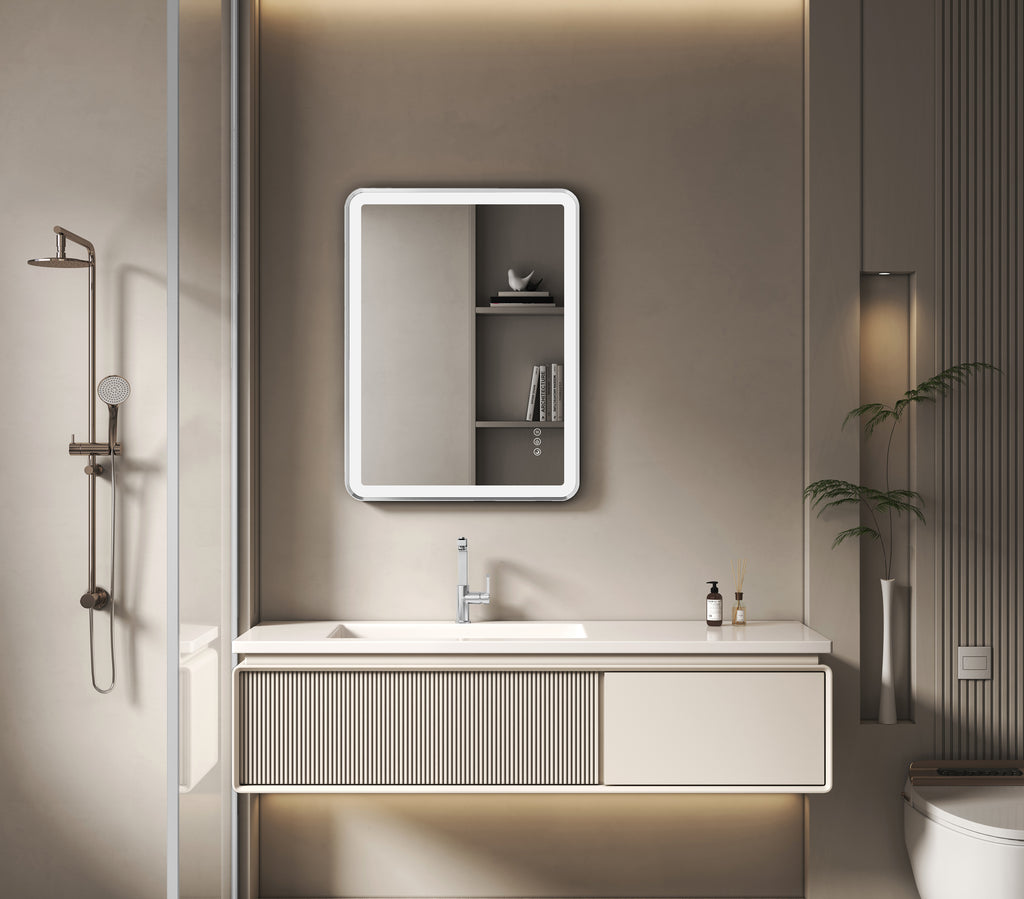 Elston 24"x 32" Rectangular Front Lit LED Mirror with Brushed Silver frame