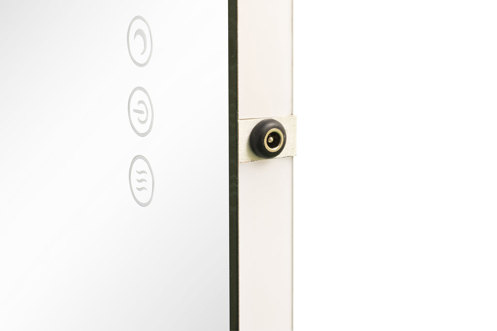 White electronic device with control buttons on a white background