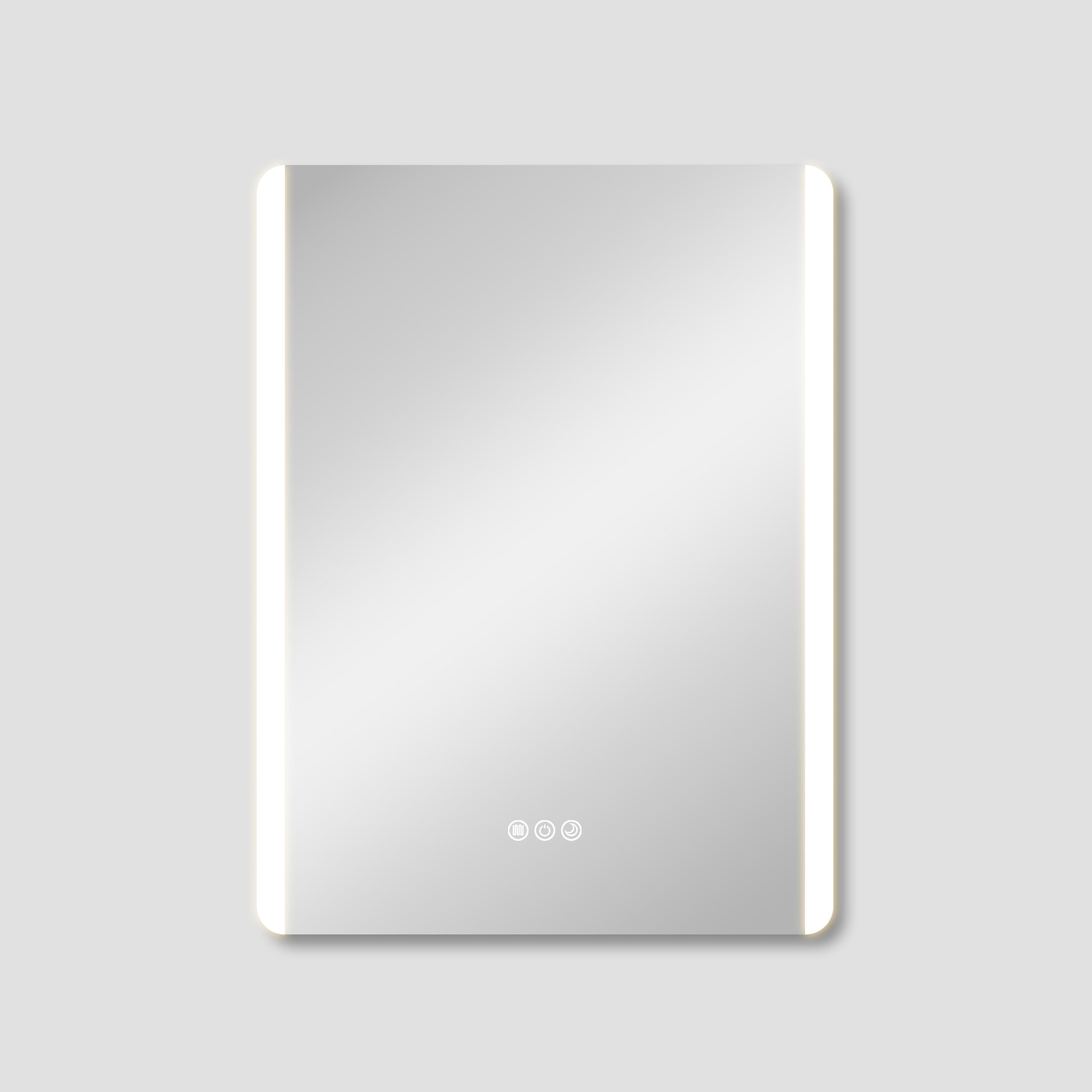 Rectangular mirror with LED lights on a gray background