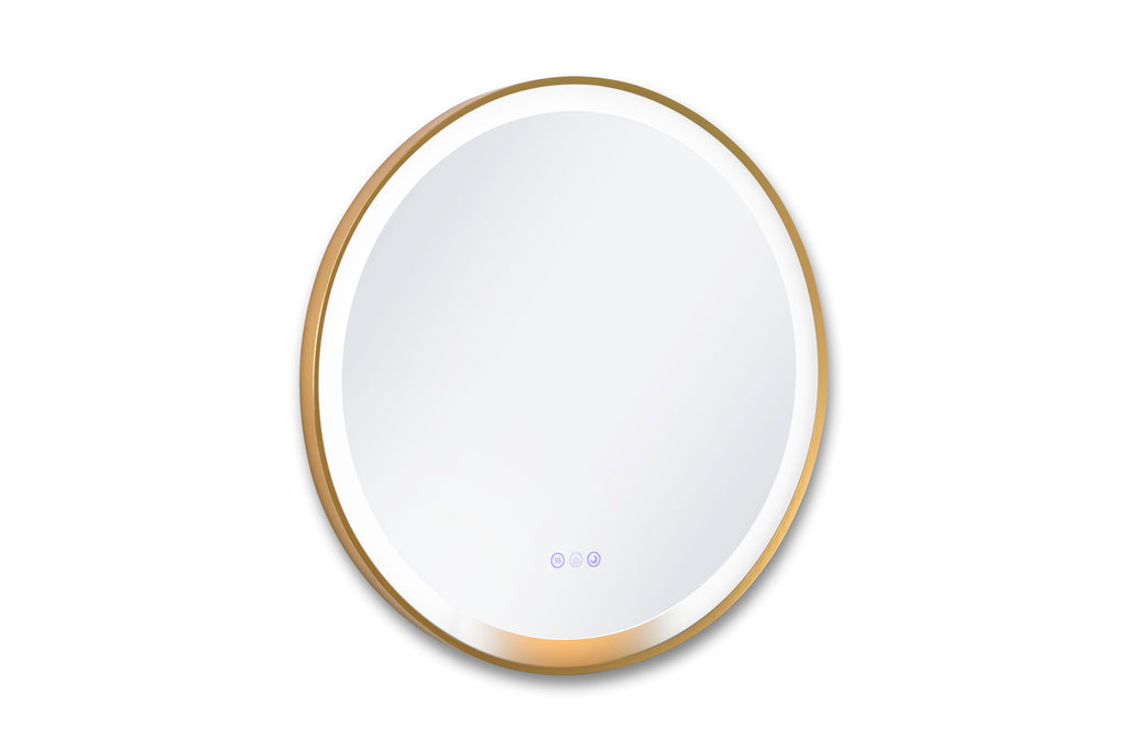 Round white device with a gold rim on a white background