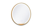 Round white device with a gold rim on a white background