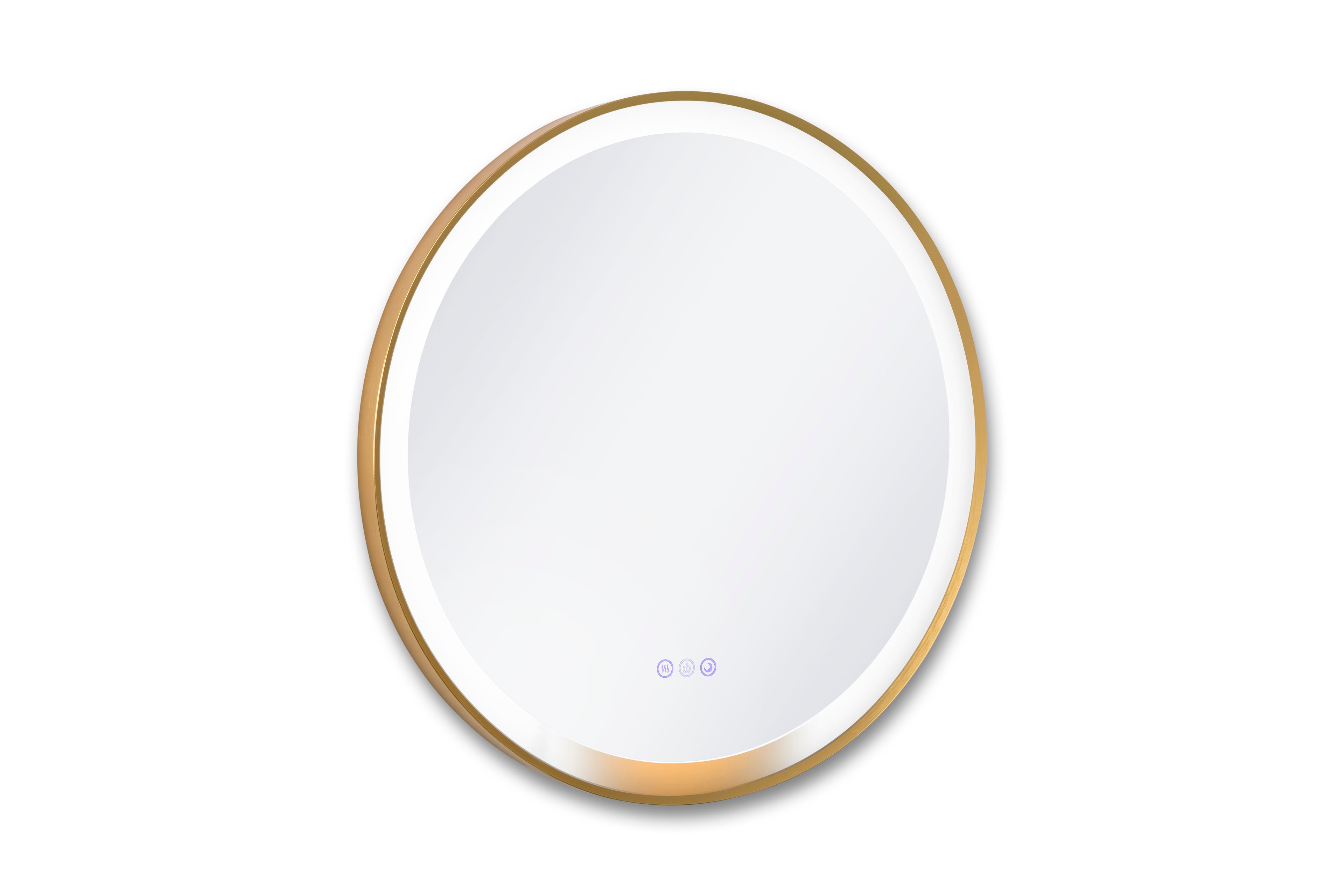 Round white device with a gold rim on a white background