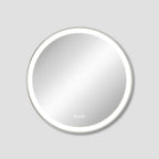 Round mirror with LED lighting on a gray background