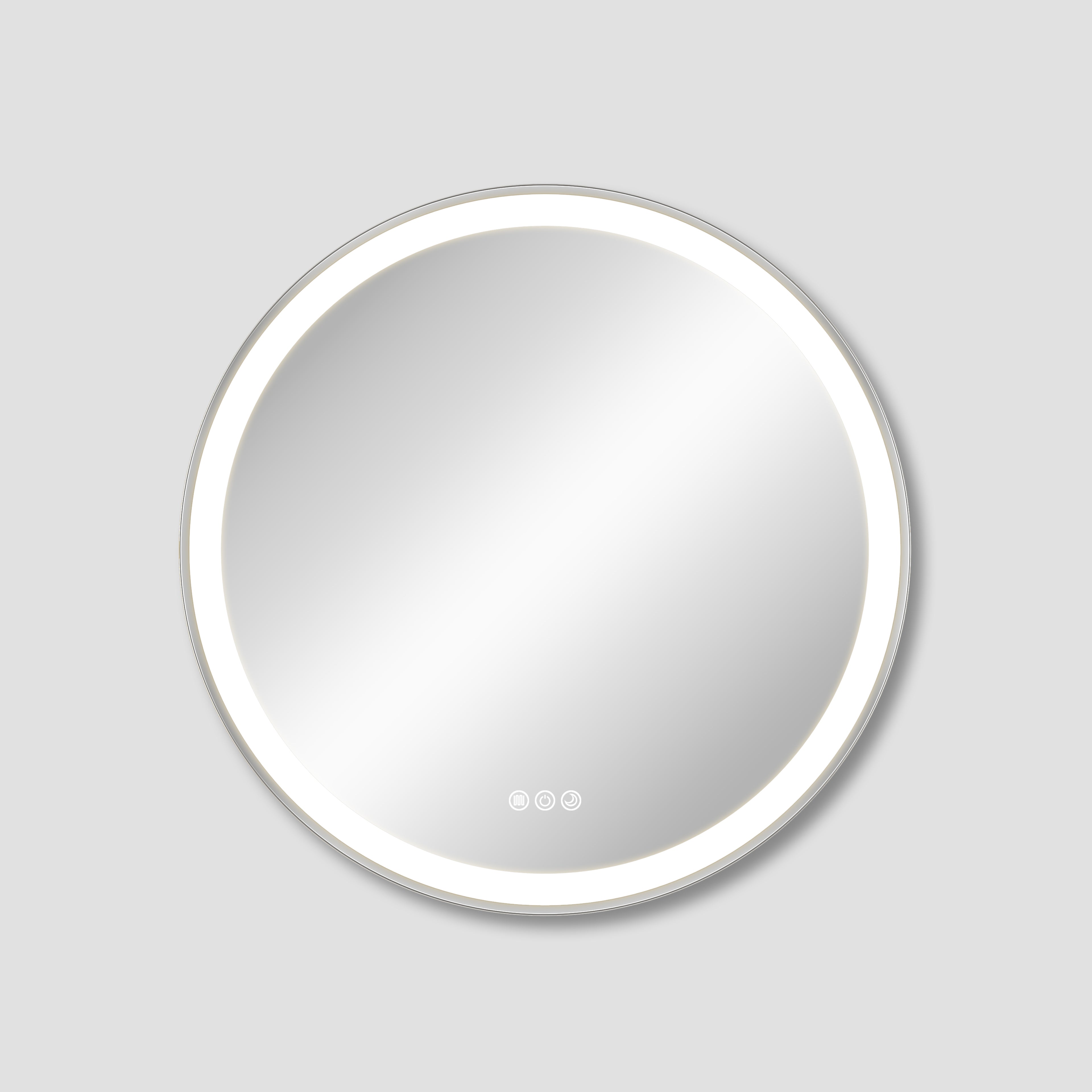 Round mirror with LED lighting on a gray background