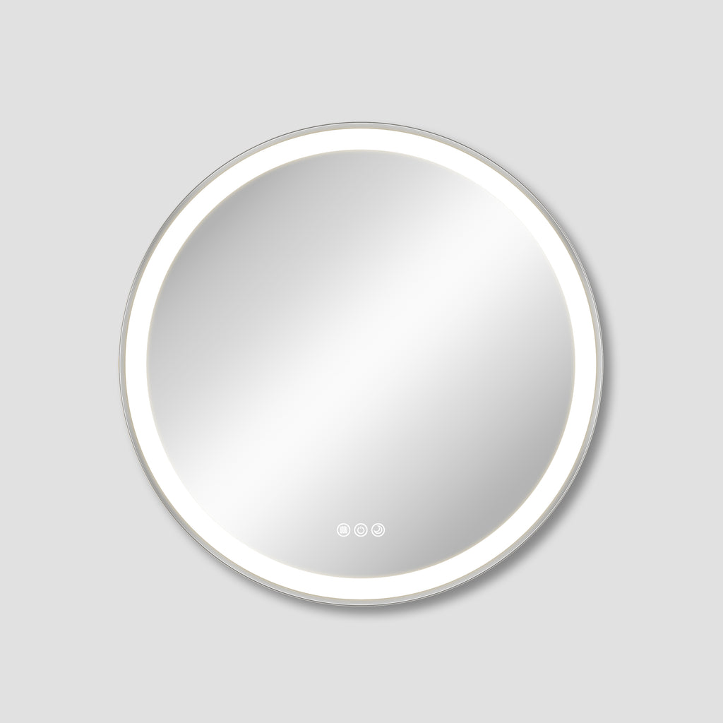 Elston 28" round front lit LED mirror with Brushed Silver frame