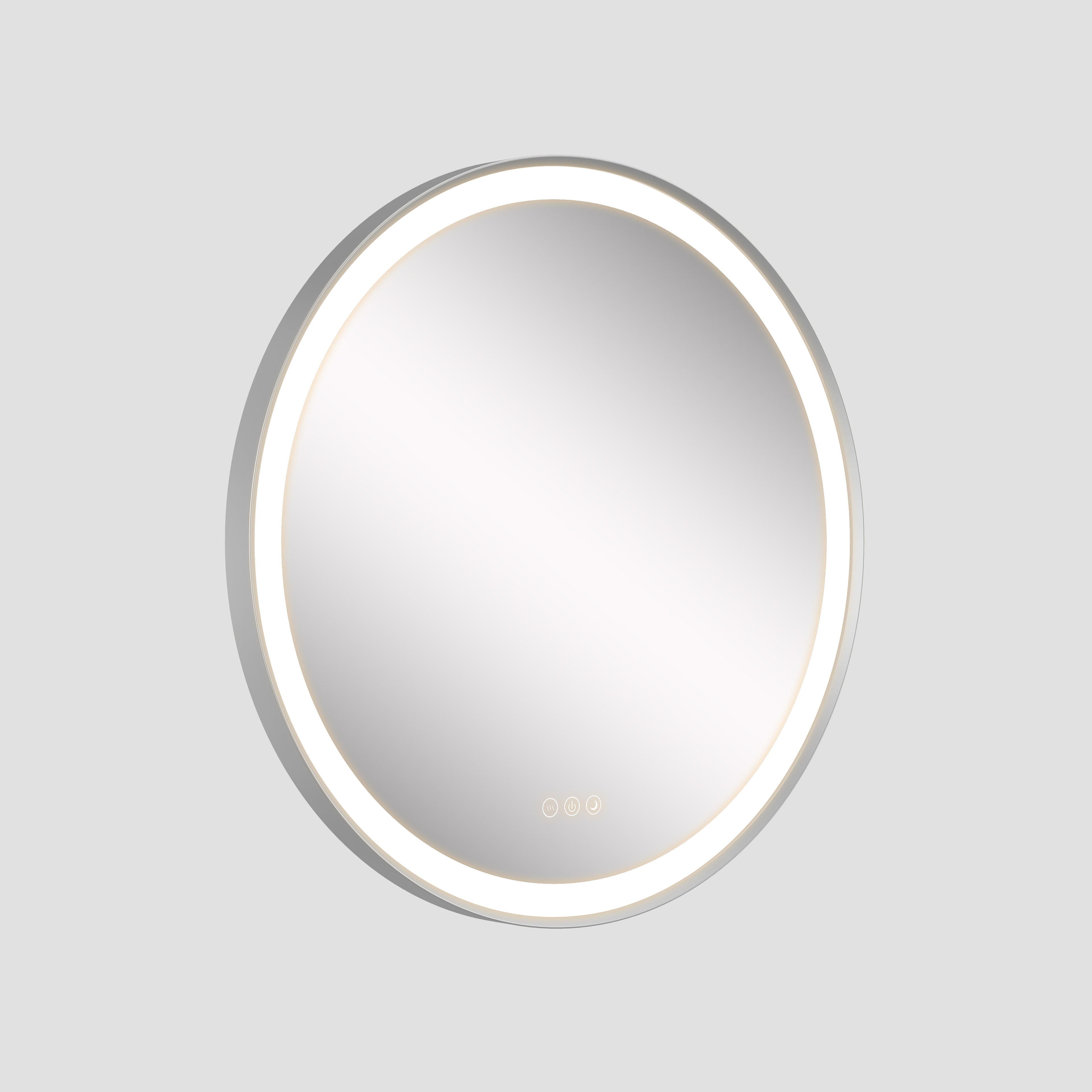 Round illuminated mirror on a light gray background