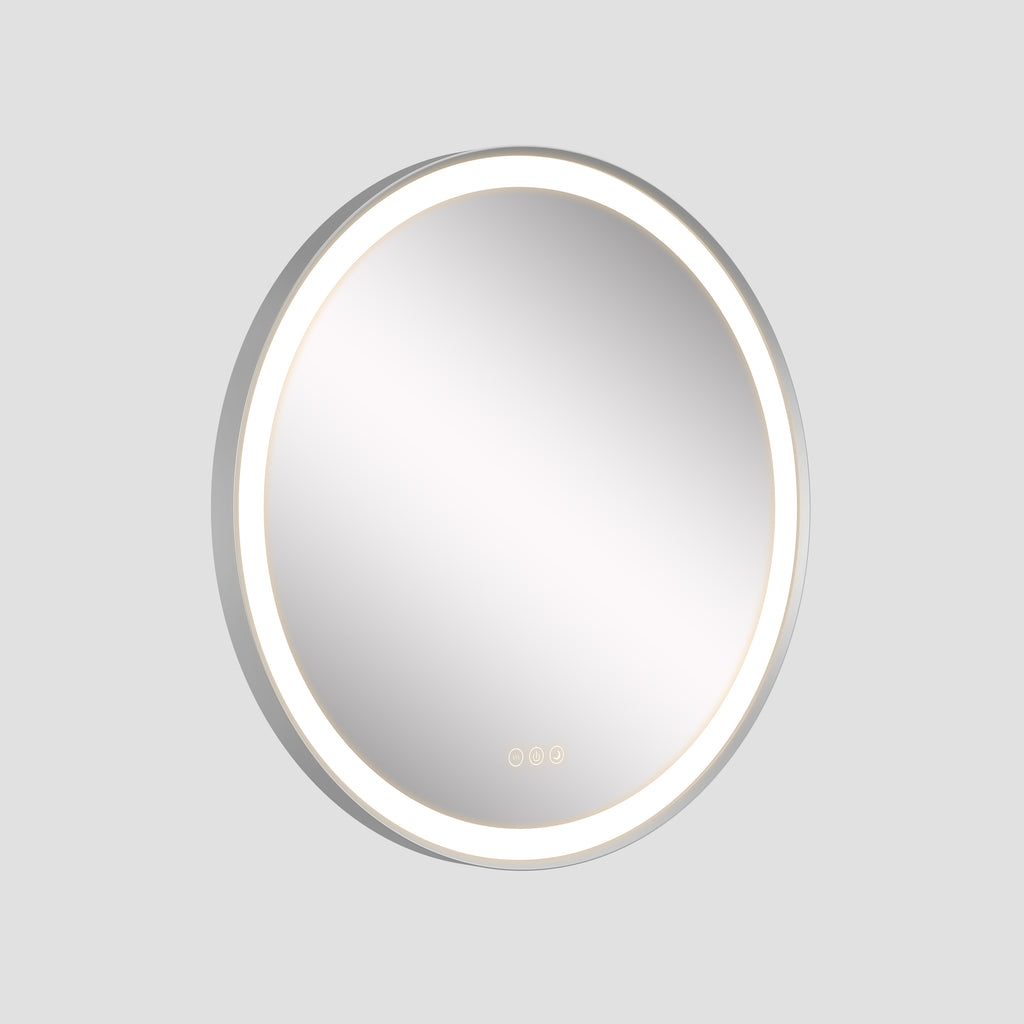 Elston 28" round front lit LED mirror with Brushed Silver frame
