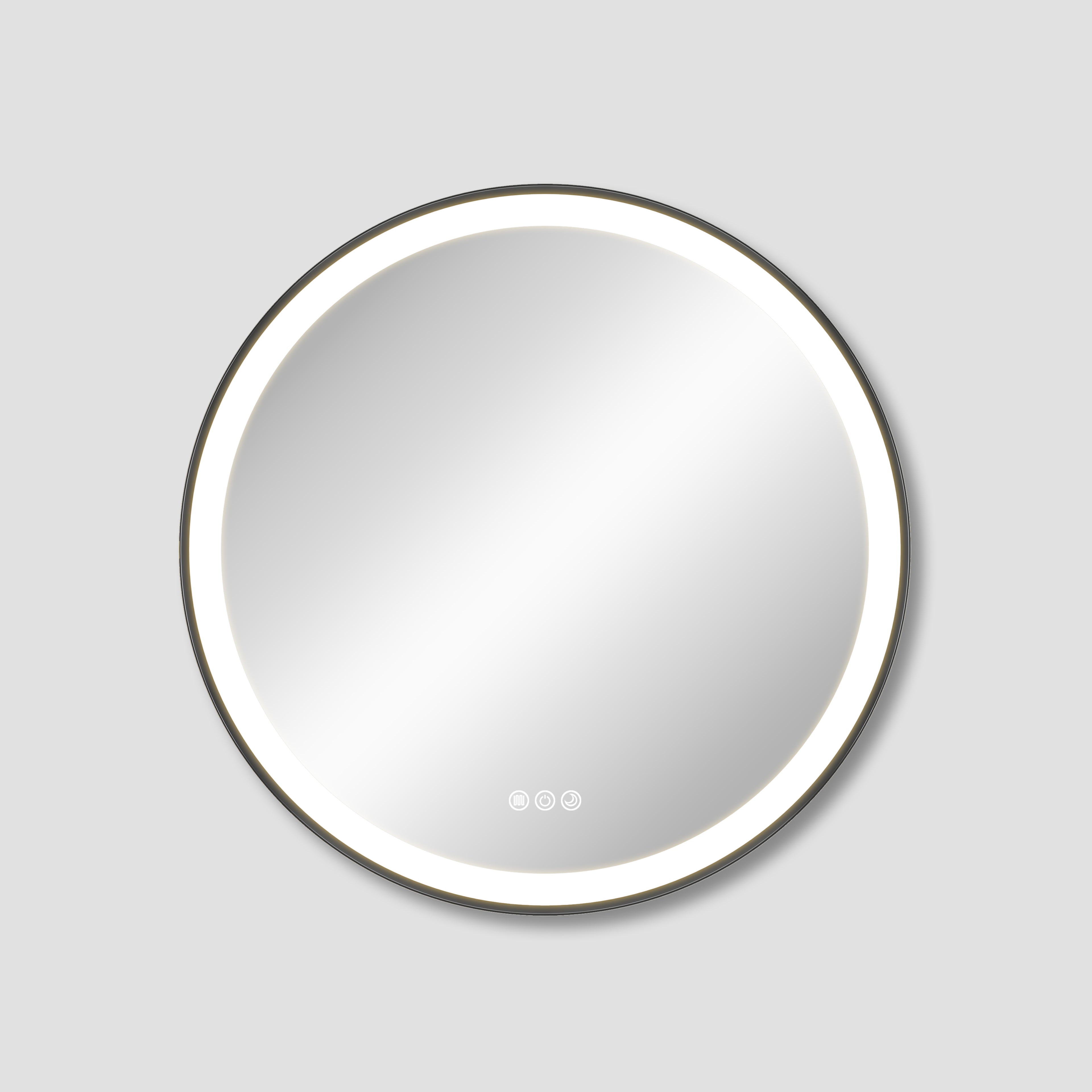 Round mirror with LED lighting on a gray background