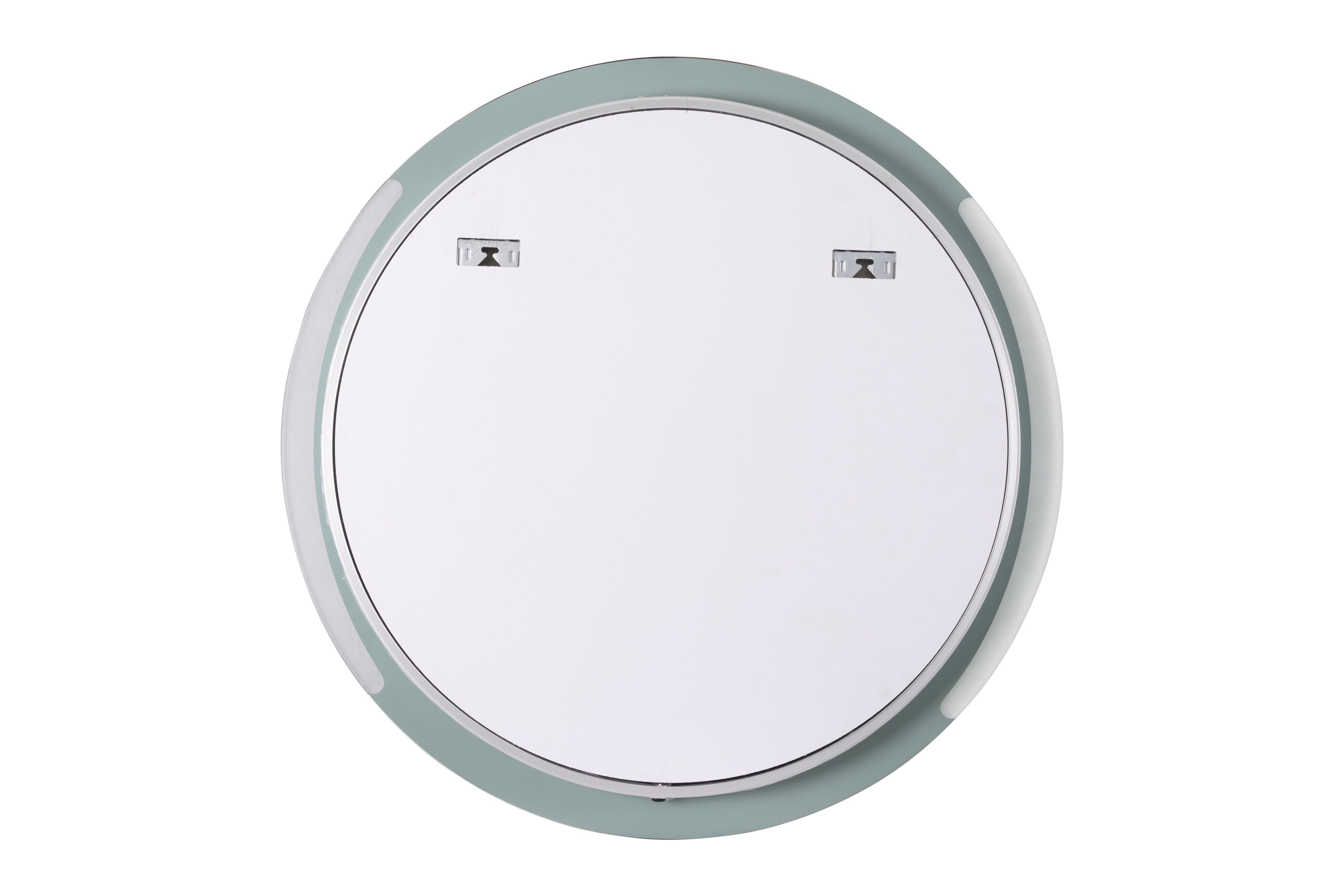 Round electronic device with a white screen on a white background