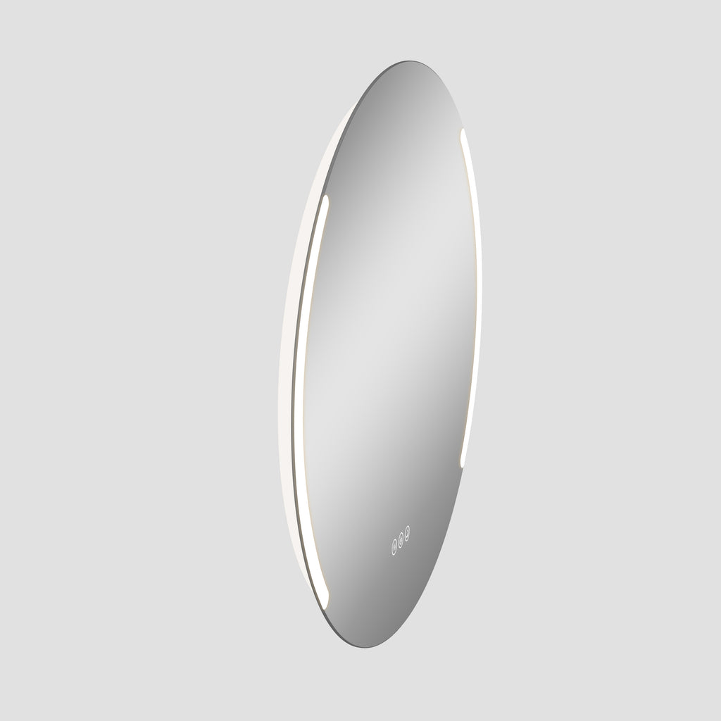 Round metallic object with 'Flos' branding on a light gray background