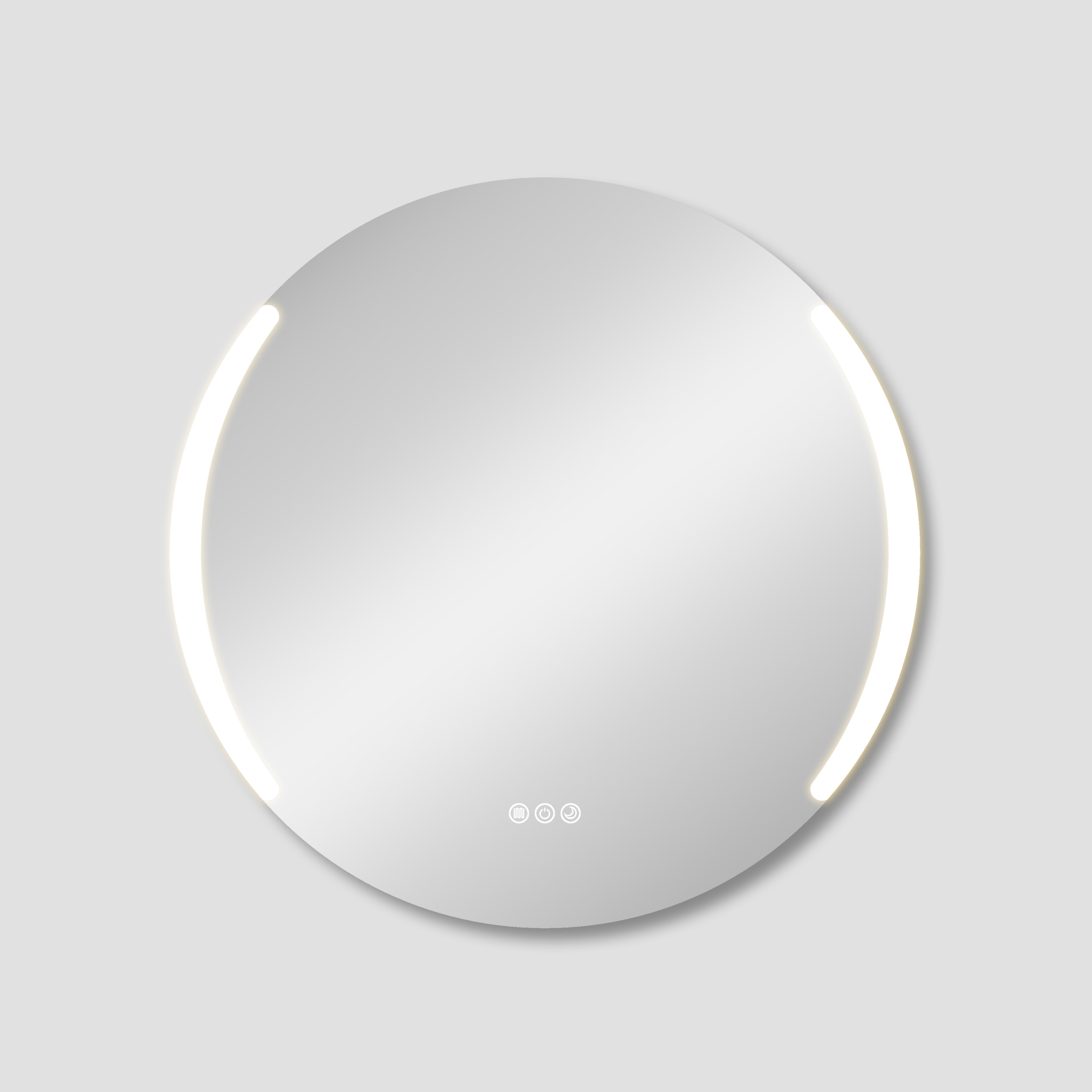 Round mirror with a silver frame on a light gray background