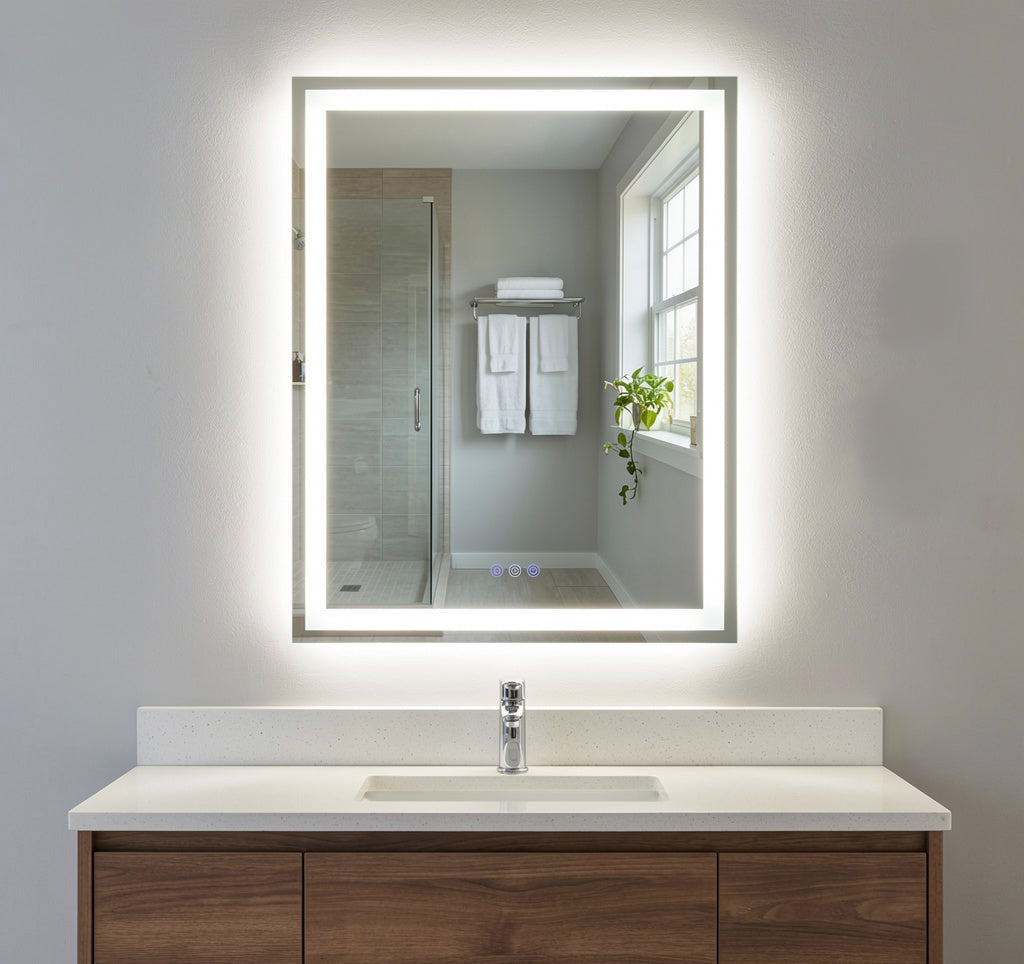 Lucia 24" x 32" rectangular front and back lit LED mirror with acrylic boarder