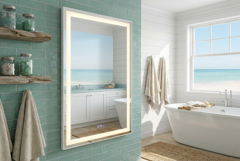 Lucia 24" x 32" rectangular front and back lit LED mirror with acrylic boarder