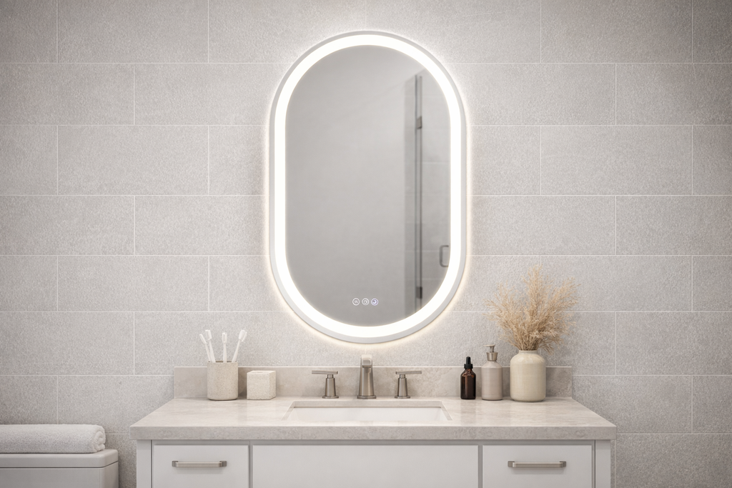 Lucia 22" x 32" pill front and back lit LED mirror with acrylic boarder