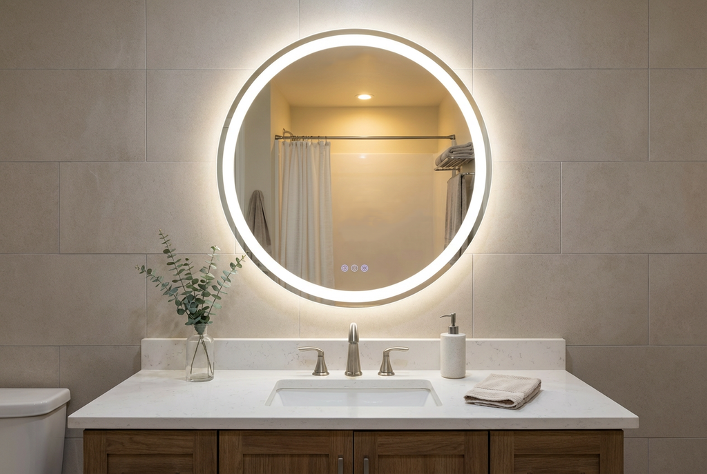 Lucia 28" round front and back lit LED mirror with acrylic boarder