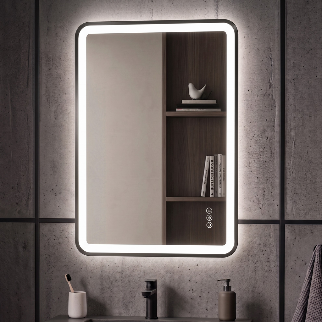 Elston 24"x 32" Rectangular Front Lit LED Mirror with Brushed Silver frame